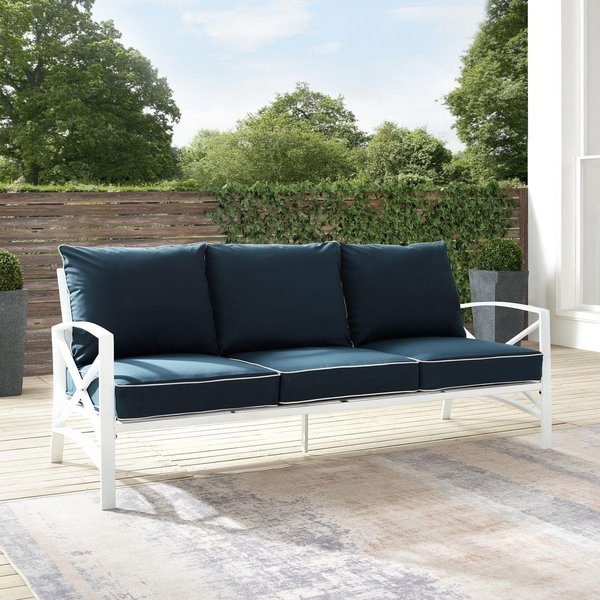 Crosley Furniture Outdoor Metal Sofa, Navy & White KO60027WH-NV